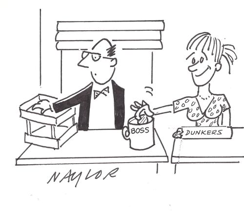 Dunking biscuits in the bosses tea.