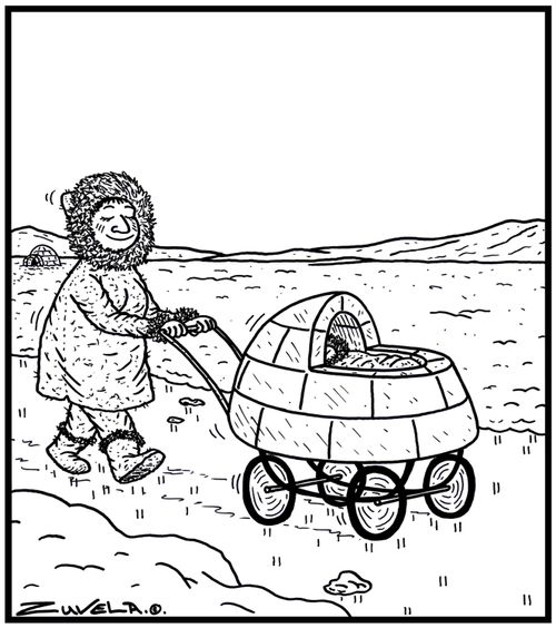 An Eskimo baby pram in the form of an Igloo.