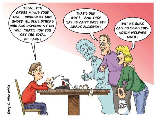 'Then...it's gross minus your net...divided by kids under is...plus others who are dependent on you. That's how you get the total dollars.'