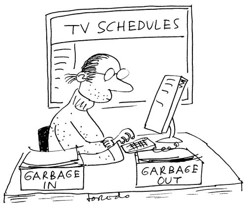 TV scheduler's garbage in and garbage out baskets..