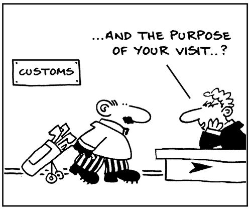 Golfer going through customs