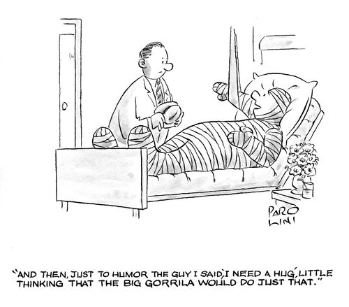 'And then, just to humor the guy I said 'I need a hug', little thinking that the big gorilla would do just that.'