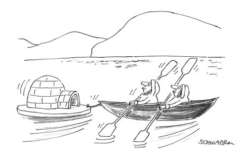 Eskimos Rowing Out to Igloo