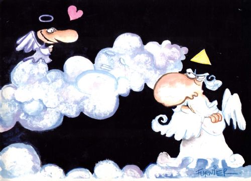 Angel falling in live with cloud that looks like a woman