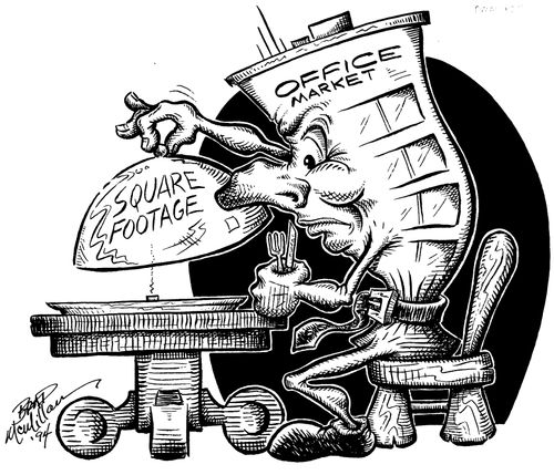 'Office market' with tightened belt views small 'Square footage' meal with anger
