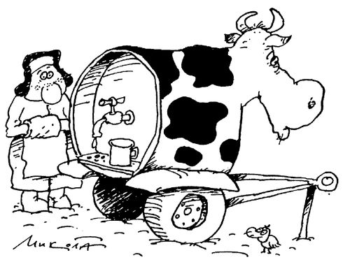 Cow drawn as a mere milk machine