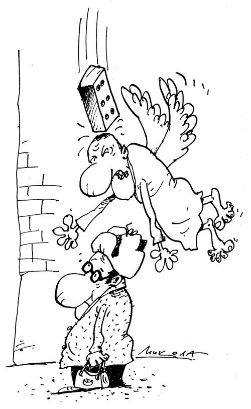 Angel is hit on head with brick