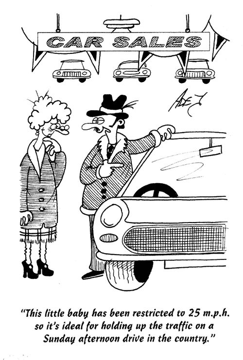 'This little baby has been restricted to 25 m.p.h. so it's ideal for holding up the traffic on a Sunday afternoon drive in the country.'