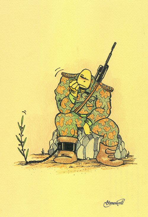 Tied up by the olive-branch.