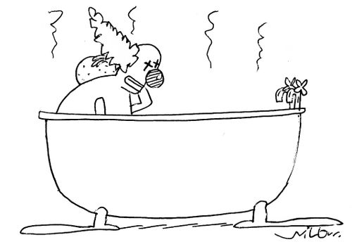 Clown's bath has clown feet.