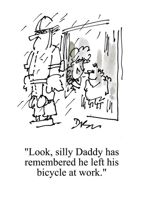 'Look, silly Daddy has remembered he left his bicycle at work.'