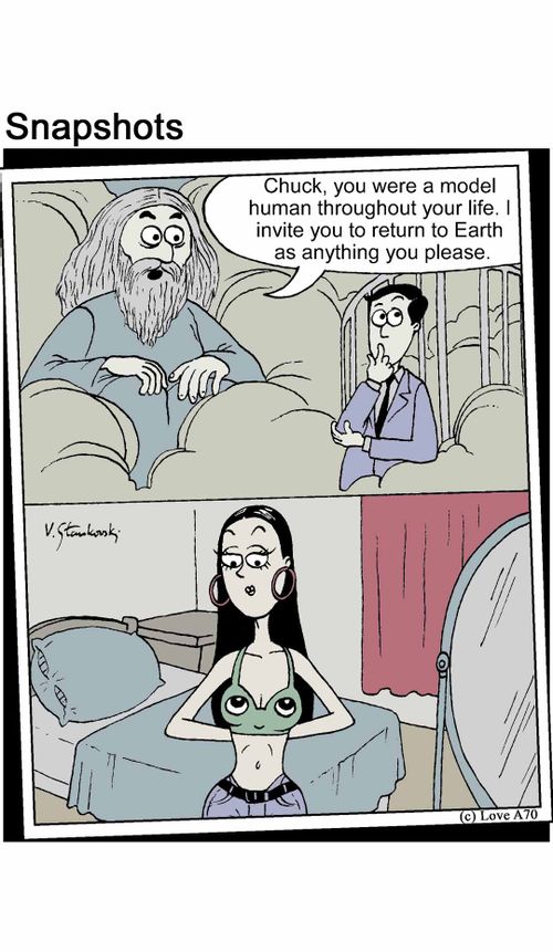 "Chuck, you were a model human throughout your life. I invite you to return to Earth as anything you please."
