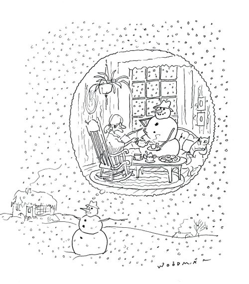 Snowman dreams of being inside in the warm.