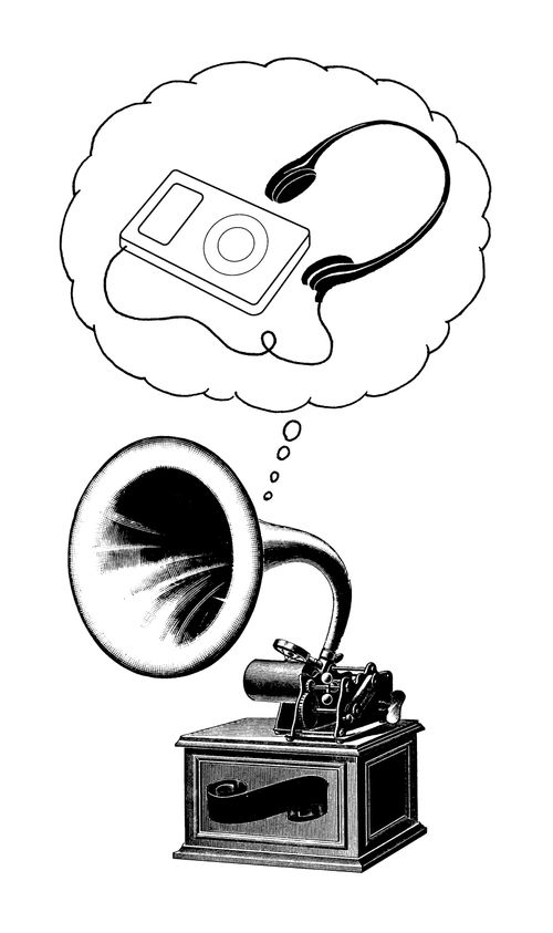 Gramophone dreams of mp3 player.