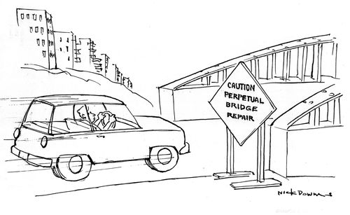 Caution Perpetual Bridge Repair.
