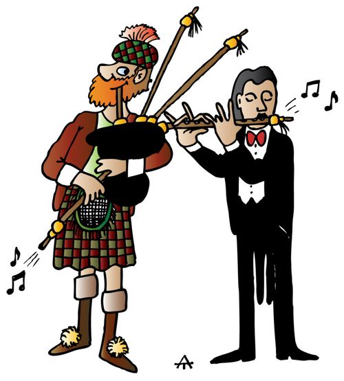 The Two Pipers: Man playing Flute Pipe.