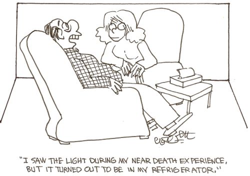 'I saw the light during my near death experience, but it turned out to be in my refrigerator.' 
