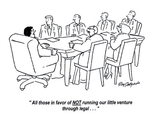 'All those in favor of NOT running our little venture through legal...'