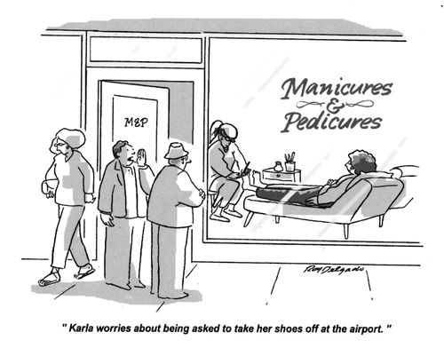 'Karla worries about being asked to take her shoes off at the airport.'