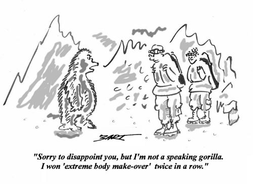 'Sorry to disappoint you, but I'm not a speaking gorilla. I won 'extreme body make-over' twice in a row.'