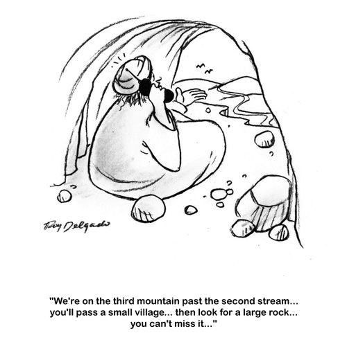 'We're on the third mountain past the second stream... you'll pass a small village... then look for a large rock...'