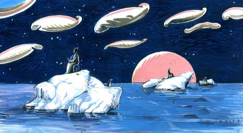 People siting on icebergs,