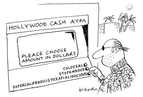 Man choosing options at Hollywood ATM.