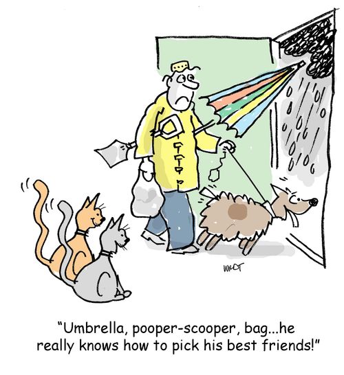 Umbrella, pooper-scooper, bag...he really knows how to pick his best friends!'