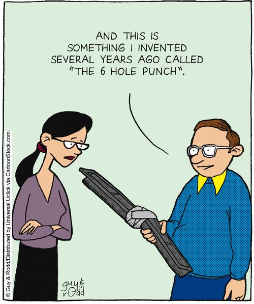 'And this is something I invented several years ago called 'The 6 Hole Punch'.'