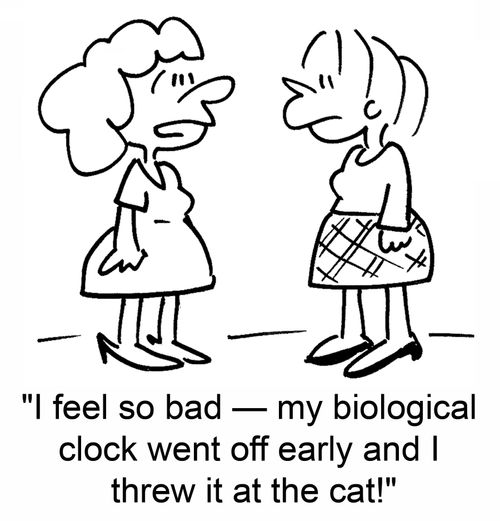 'I feel so bad -- my biological clock went off early and I threw it at the cat!'