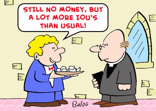 'Still no money, but a lot more IOU's than usual!'