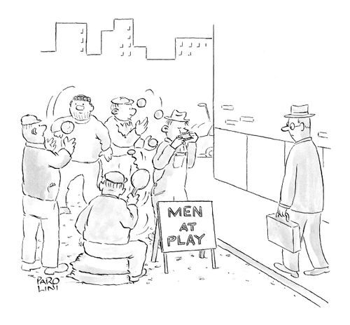 'Men at Play' sign.