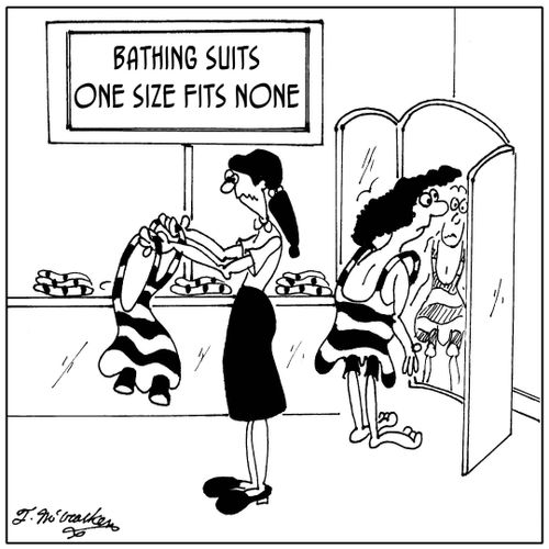 Sale on Bathing Suits, One Size Fits None.