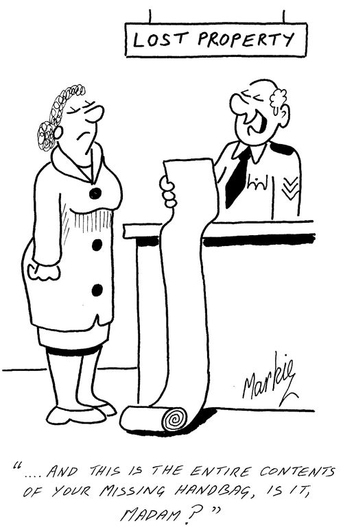 Lost Property - "...And this is the entire contents of your missing handbag, is it, Madam?"