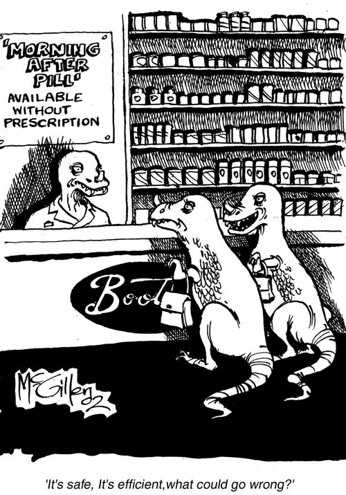 'Morning-after Pill.' - with dinosaurs