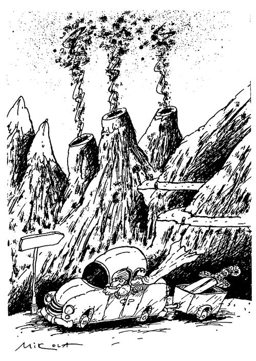 Medieval knight and maiden driving through mountainous region  with sword in a trailer