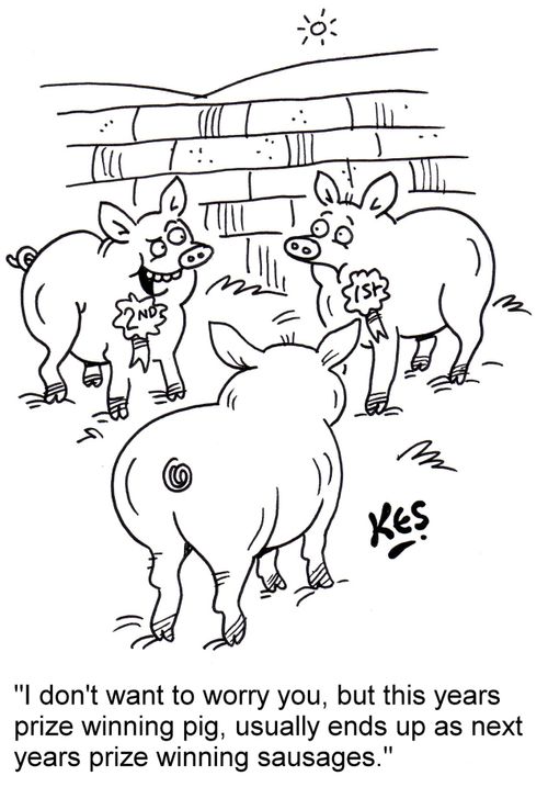 "I don't want to worry you, but this years prize winning pig, usually ends up as next years prize winning sausages."