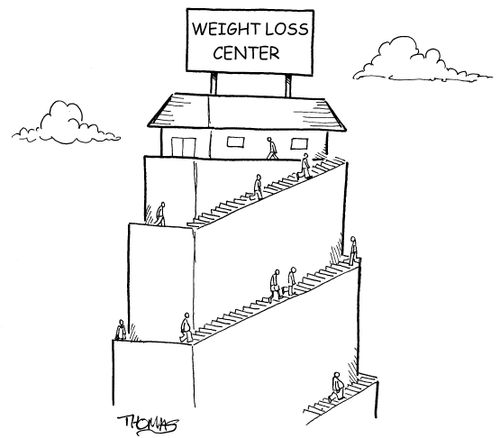 Weight Loss Center on top of huge stairway used to get to the top.