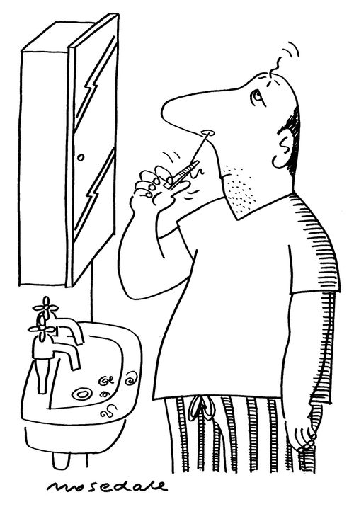 Man pulling nose hair and inadvertently head hair.