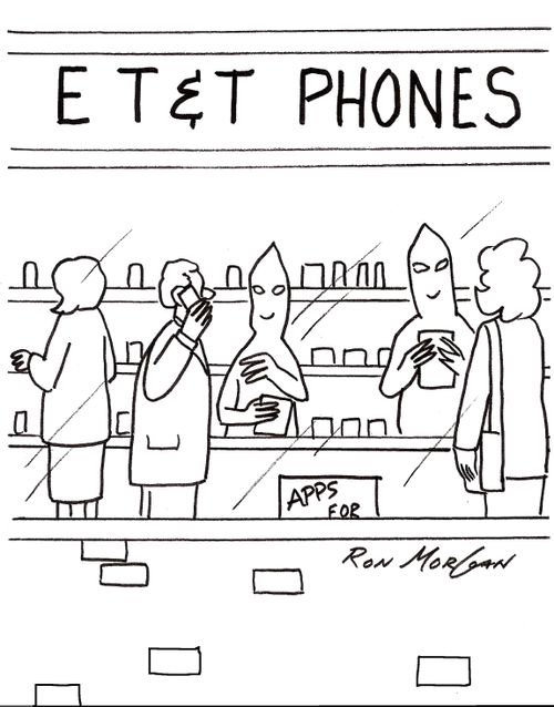 Aliens man telephone store named ET&T Phones.