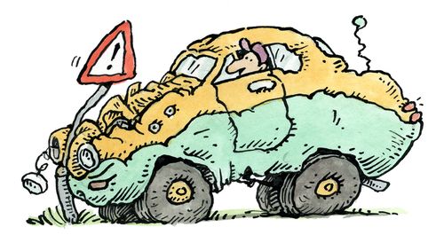 Car crashed into warning sign