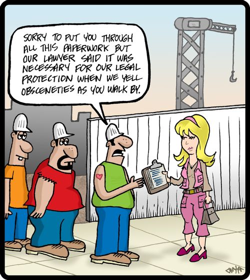 'Sorry to put you through all this paperwork but our lawyer said it was necessary for our legal protection when we yell obscenities as you walk by.'