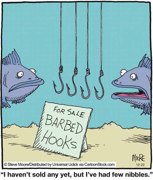 For sale: Barbed hooks