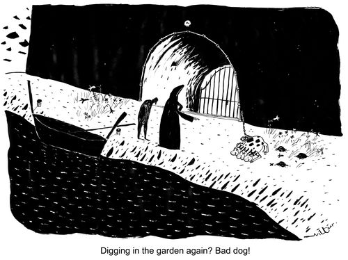 'Digging in the garden again? Bad dog!'