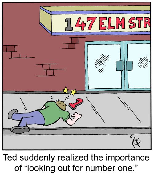 Ted suddenly realized the importance of 'looking out for number one.'
