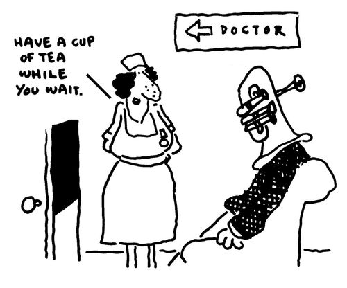 'Have a cup of tea while you wait.'