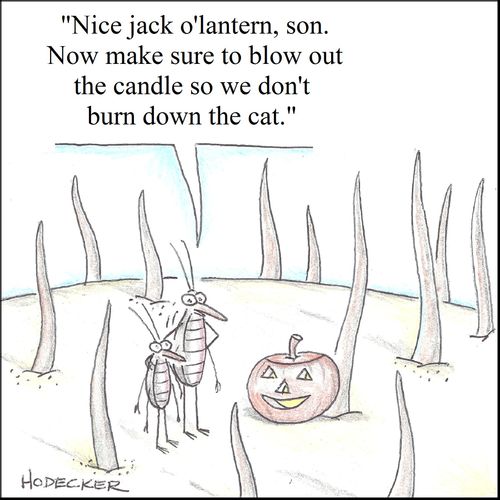 'Nice jack o'lantern, son. Now make sure to blow out the candle so we don't burn down the cat.'
