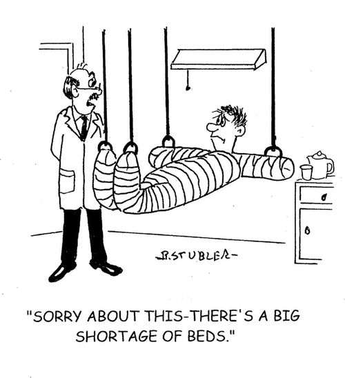 'Sorry about this-there's a big shortage of beds.'
