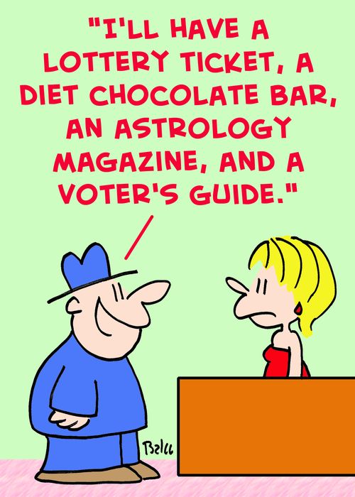 'I'll have a lottery ticket, a diet chocolate bar, an astrology magazine, and a voters' guide.'
