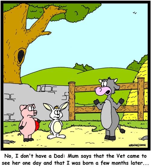 'No, I don't have a Dad: Mum says that the Vet came to see her one day and that I was born a few months later...'